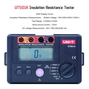UNI-T 1000V Insulation Resistance Tester Megohmmeter Ground Resistance Tester Meter with LCD Display, Backlight (UT501A)