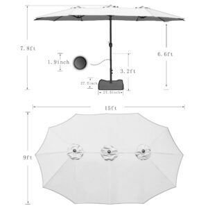 Bigroof 15ft x 9ft Patio Double-Sided Umbrella with Base & Crank, Extra Large Rectangular Outdoor Umbrella for Patio, Lawn & Garden, Beige