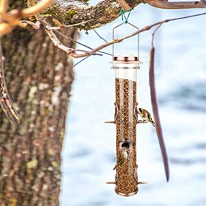 Metal Bird Feeder Tube Hanging Wild Bird Seed Feeder Aluminum Six Port Bird Feeders,1.4 mm Extra Thick Solid Tube Transparent with Steel Hanger Great for Attracting Birds