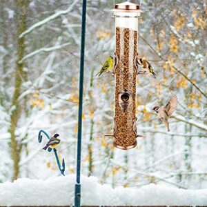 Metal Bird Feeder Tube Hanging Wild Bird Seed Feeder Aluminum Six Port Bird Feeders,1.4 mm Extra Thick Solid Tube Transparent with Steel Hanger Great for Attracting Birds