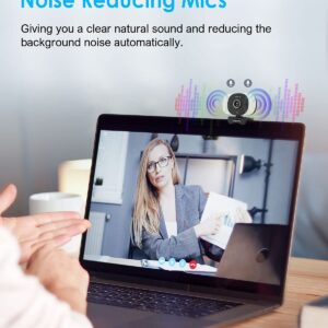 MOSONTH Webcam with Microphone, 60FPS Autofocus Computer Camera with 3 Light Colors, Web Camera with Built-in Privacy Cover, Tripod, Streaming Webcam for Conferencing, Teaching