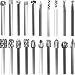 20Pcs Rotary Burr Set with 1/8 Inch(3mm) Shank, HSS Routing Router for DIY Woodworking, Engraving, Carving, Drilling