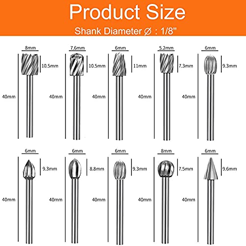 20Pcs Rotary Burr Set with 1/8 Inch(3mm) Shank, HSS Routing Router for DIY Woodworking, Engraving, Carving, Drilling