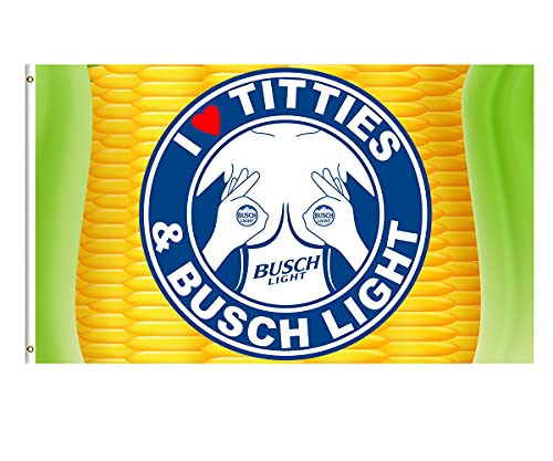 NIKIDAS I Love Titties & Busch Light Flag - Man Cave Busch Corn Beer Flag 3x5 Feet