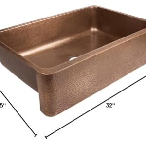 Sinkology K614-B66 Lange Farmhouse/Apron-Front 32 in. Single Bowl Grid, Strainer Drain, and Care Kitchen Sink Kit, 32 inch, Antique Copper