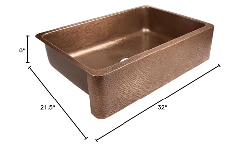 Sinkology K614-B66 Lange Farmhouse/Apron-Front 32 in. Single Bowl Grid, Strainer Drain, and Care Kitchen Sink Kit, 32 inch, Antique Copper