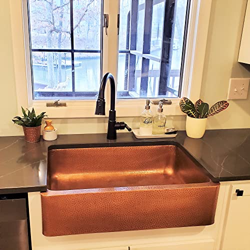 Sinkology K614-B66 Lange Farmhouse/Apron-Front 32 in. Single Bowl Grid, Strainer Drain, and Care Kitchen Sink Kit, 32 inch, Antique Copper