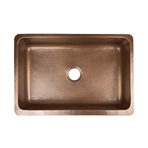 Sinkology K614-B66 Lange Farmhouse/Apron-Front 32 in. Single Bowl Grid, Strainer Drain, and Care Kitchen Sink Kit, 32 inch, Antique Copper