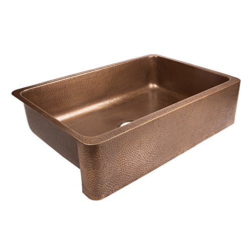 Sinkology K614-B66 Lange Farmhouse/Apron-Front 32 in. Single Bowl Grid, Strainer Drain, and Care Kitchen Sink Kit, 32 inch, Antique Copper