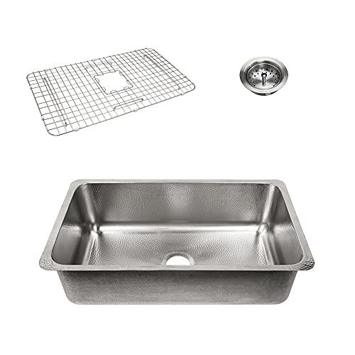 Sinkology K1408-BB62 Taylor Undermount 31.25 in. Single Bowl Brushed Crafted Grid and Strainer Drain Stainless Steel Kitchen Sink Kit