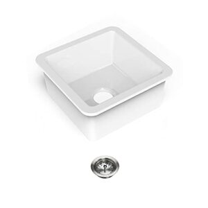 Sinkology P800-B36 Eden Undermount 18 in. Single Bowl Bar/Prep Strainer Drain Fireclay Kitchen Sink Kit, Crisp White