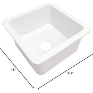 Sinkology P800-B36 Eden Undermount 18 in. Single Bowl Bar/Prep Strainer Drain Fireclay Kitchen Sink Kit, Crisp White