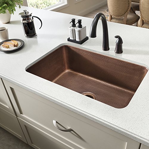 Sinkology K406-D62 Rivera Undermount 31.25 in. Single Bowl Grid, Disposal Drain, and Care Kitchen Sink Kit, 31.25 inch, Antique Copper