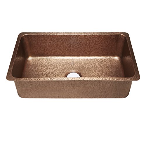 Sinkology K406-D62 Rivera Undermount 31.25 in. Single Bowl Grid, Disposal Drain, and Care Kitchen Sink Kit, 31.25 inch, Antique Copper