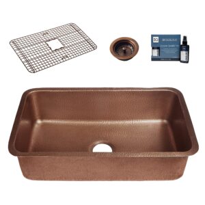 sinkology k404-b60 orwell undermount 30 in. single bowl grid, strainer drain, and care kitchen sink kit, 30 inch, antique copper