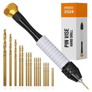 pin vise small hand drill for jewelry making - craft911 manual craft drill sharp hss micro mini twist drill bits set for resin, rotary tools for wood, jewelry, plastic, miniature - golden