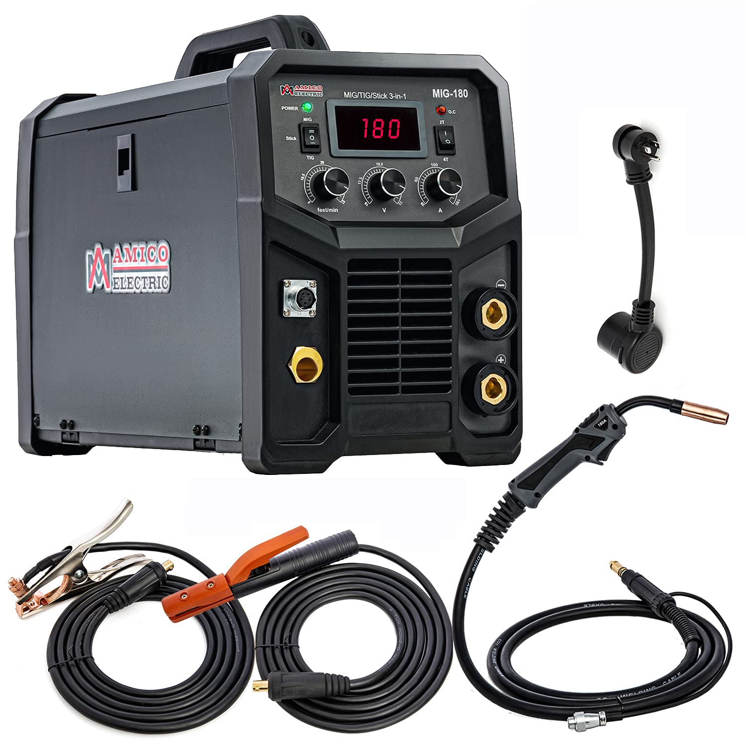 MIG-180, Professional 180-Amp MIG/TIG/Stick Arc DC Inverter Welder, 3-in-1 Multifunction, Spool Gun Weld Aluminum: SPG15180 & SPG15250