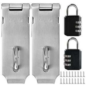2 pack door locks hasp latch 4inch stainless steel security door clasp hasp lock latch with 3 digit padlock combination lock outdoor waterproof safety hasp lock with 18pcs screws brushed finish