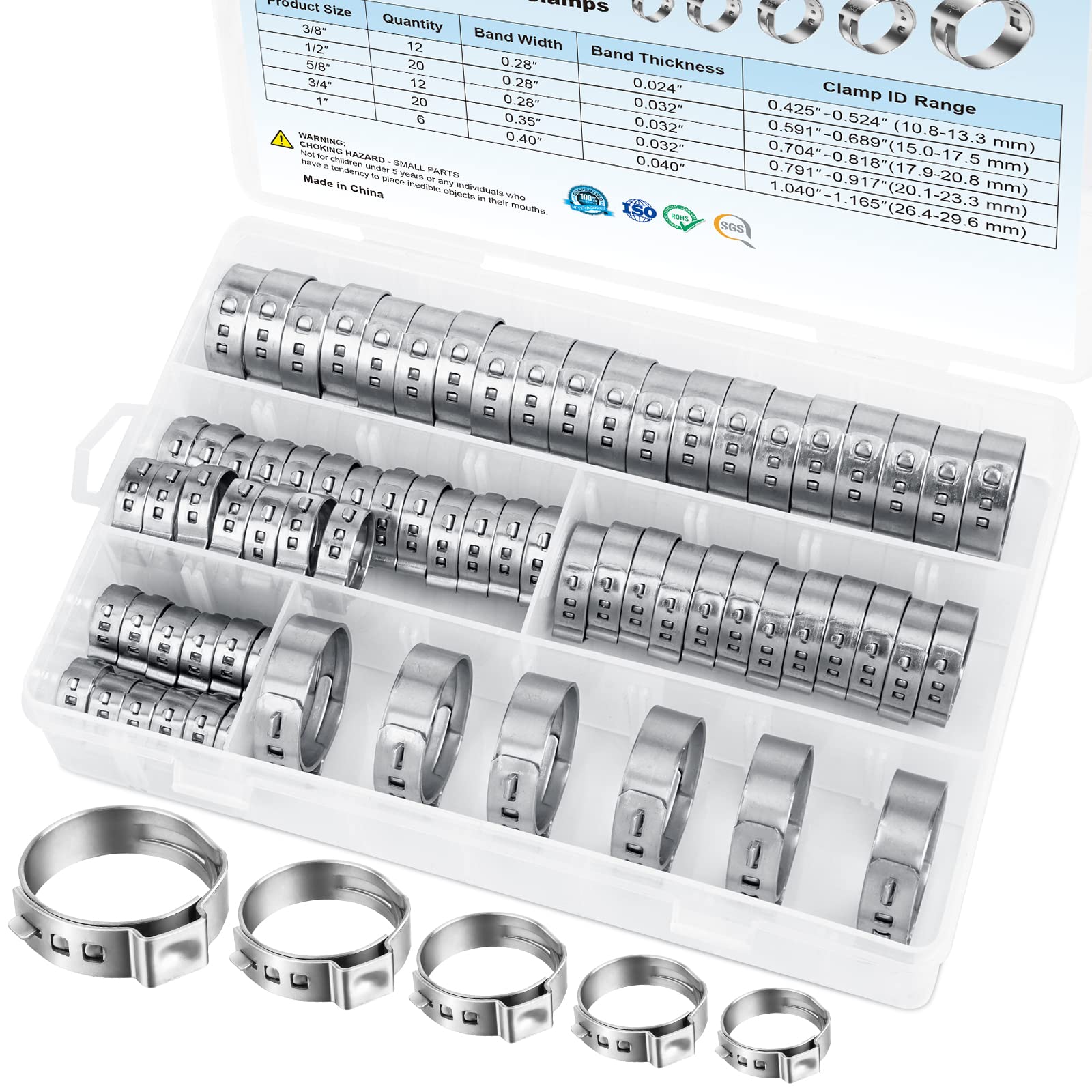 TICONN 70PCS PEX Clinch Clamps Kit, 304 Stainless Steel PEX Clamp Rings for PEX Pipe Tubing Connection (70CPS Kit)