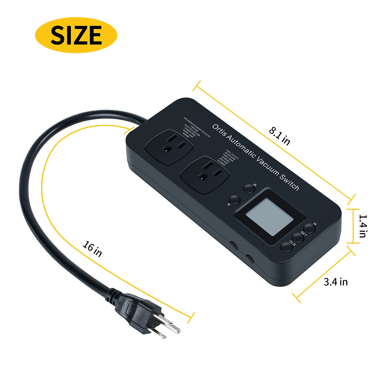 Automatic Vacuum Switch for Power Tools, Ortis Dust Control Autoswitch Delay Vacuum On/Off to Prevent Circuit Overload and Tripping, Monitor Power Parameters, Adjustable Actuation Threshold