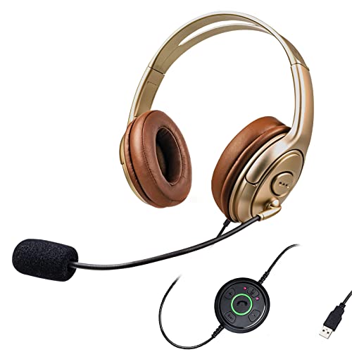 PC Headset with Microphone Noise Canceling for Office Computer Mac, Over Ear USB Headset for Call Center Business Meeting Skype Chat Team Zoom Cisco Jabber, Pro Mic for Dragon Nuance Voice Recognition