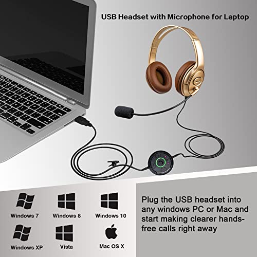 PC Headset with Microphone Noise Canceling for Office Computer Mac, Over Ear USB Headset for Call Center Business Meeting Skype Chat Team Zoom Cisco Jabber, Pro Mic for Dragon Nuance Voice Recognition