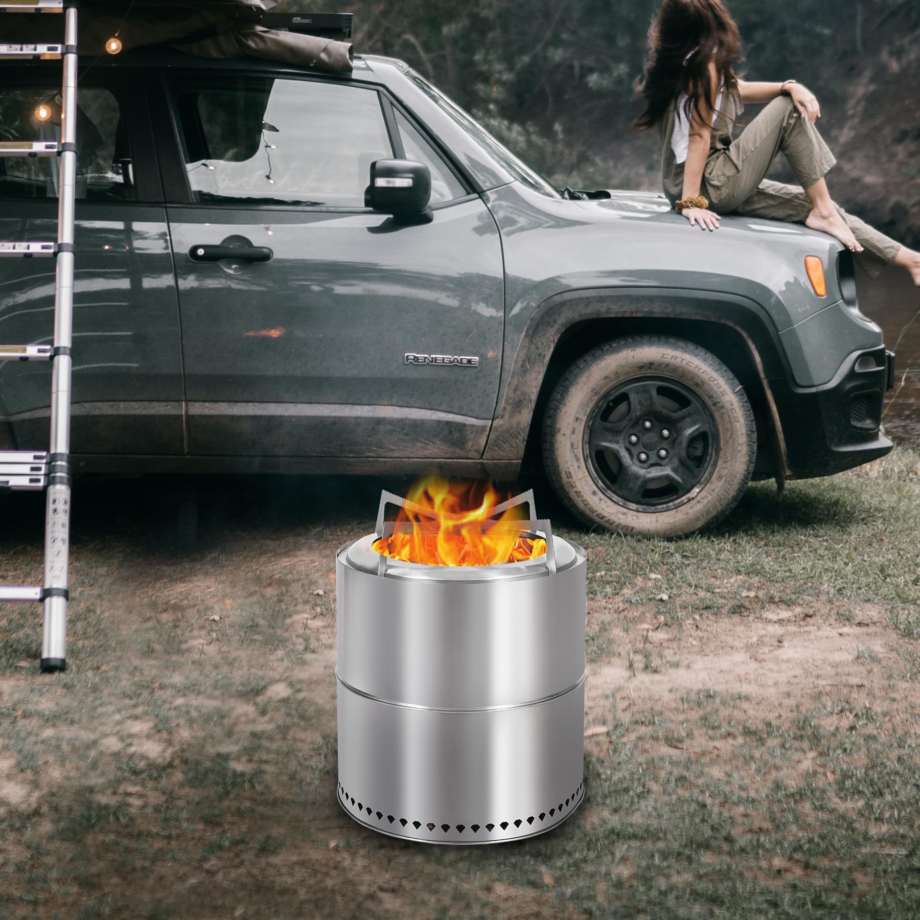 REDCAMP Portable Smokeless Fire Pit Outdoor Wood Burning with Grill & Stand, 16” 3-in-1 Multifunctional Stainless Steel Bonfire Pit for or Backyard Patio Garden Picnic Camping