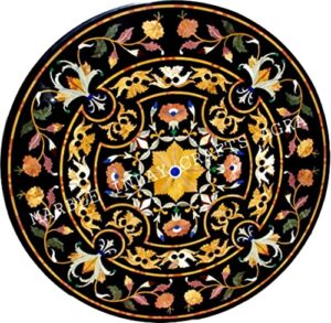 pietra dura black marble round 30" x 30" coffee table top, black marble round centre table top, black marble round dining table top, piece of conversation, family heirloom