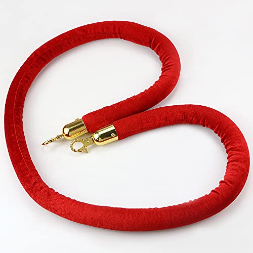 CZWESTC 2 pcs Red Velvet Stanchion Rope,Crowd Control Rope Barrier with Polished Gold Hooks for Oscar Party Decorations,VIP Sign,Red Carpet Events, Car Shows, and Upscale Affairs.