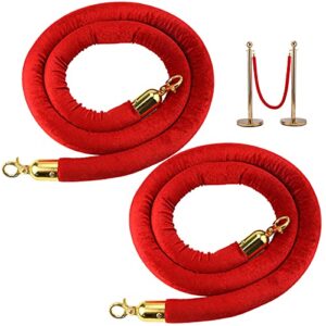 czwestc 2 pcs red velvet stanchion rope,crowd control rope barrier with polished gold hooks for oscar party decorations,vip sign,red carpet events, car shows, and upscale affairs.