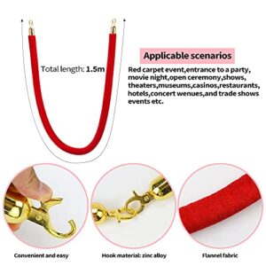 CZWESTC 2 pcs Red Velvet Stanchion Rope,Crowd Control Rope Barrier with Polished Gold Hooks for Oscar Party Decorations,VIP Sign,Red Carpet Events, Car Shows, and Upscale Affairs.