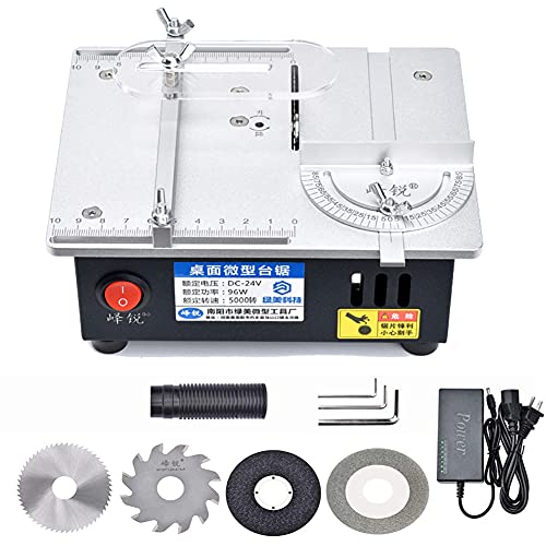 TOPCHANCES Mini Hobby Table Saw, Upgrade Table Saws Woodworking Desktop DIY Acrylic PCB Desktop Crafts Cutting Machine with Power Supply 63mm HSS Circular Saw Blade