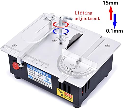 TOPCHANCES Mini Hobby Table Saw, Upgrade Table Saws Woodworking Desktop DIY Acrylic PCB Desktop Crafts Cutting Machine with Power Supply 63mm HSS Circular Saw Blade