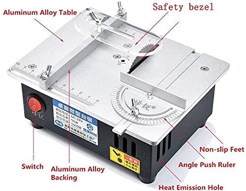 TOPCHANCES Mini Hobby Table Saw, Upgrade Table Saws Woodworking Desktop DIY Acrylic PCB Desktop Crafts Cutting Machine with Power Supply 63mm HSS Circular Saw Blade