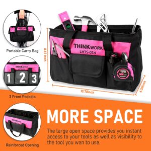 THINKWORK Pink Tool Set - 207 Piece Lady's Portable Home Repairing Tool Kit with 13'' Wide Mouth Open Storage Tool Bag, Perfect for DIY, Home Maintenance - Christmas Gift for Women, LHTS-034