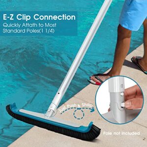 POOLWHALE Premium17.5 Swimming Floor & Wall Pool Brush, Aluminum Back Cleaning Brush Head Designed for Cleans Walls, Tiles & Floors, Nylon Bristles Pool Brush Head with EZ Clips