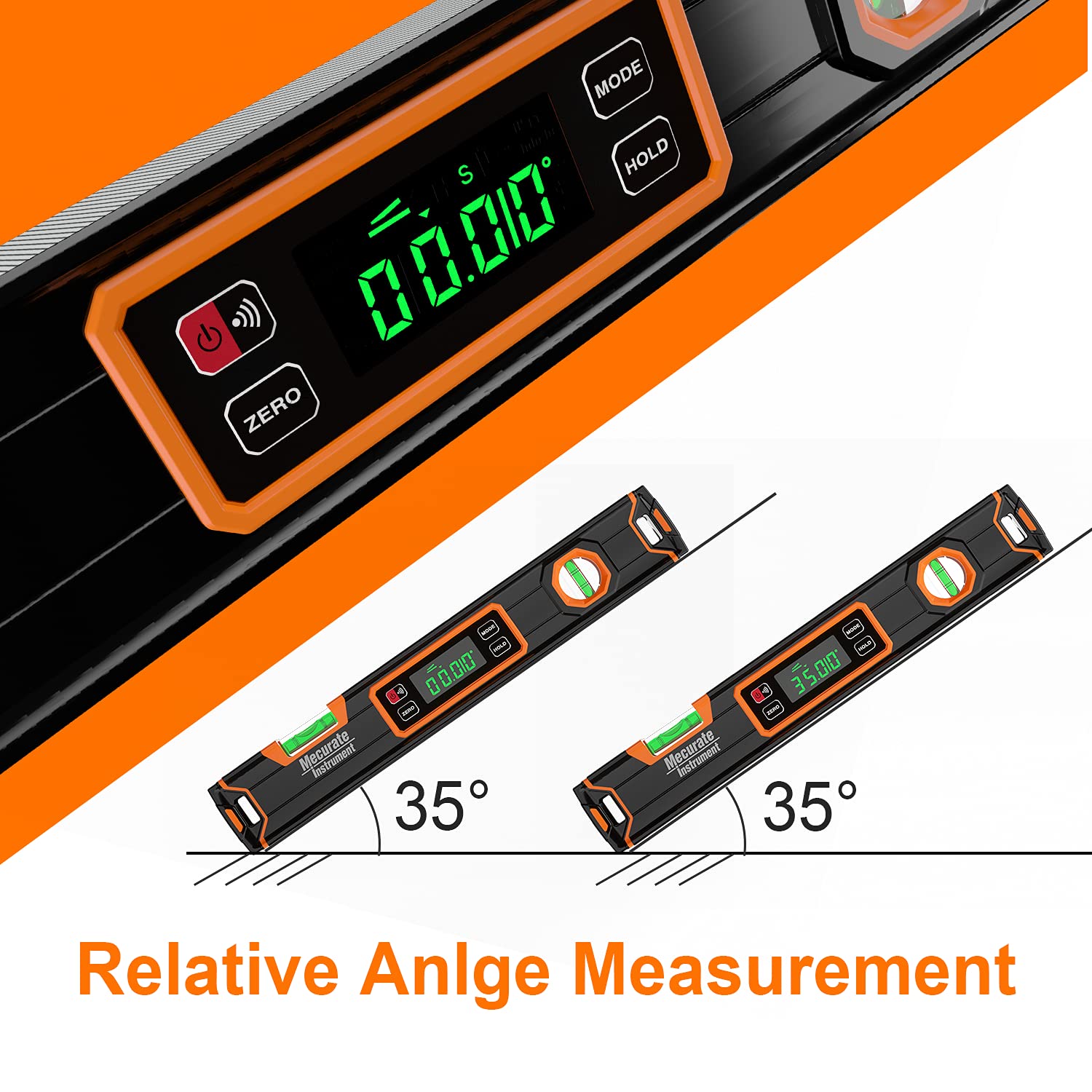 Mecurate Digital Level 15.7'' with LCD Display, 360° Angle Magnetic Digital Torpedo Level, Vertical & Horizontal Spirit Bubble Protractor for Construction Carpenter Craftsman Home Professional