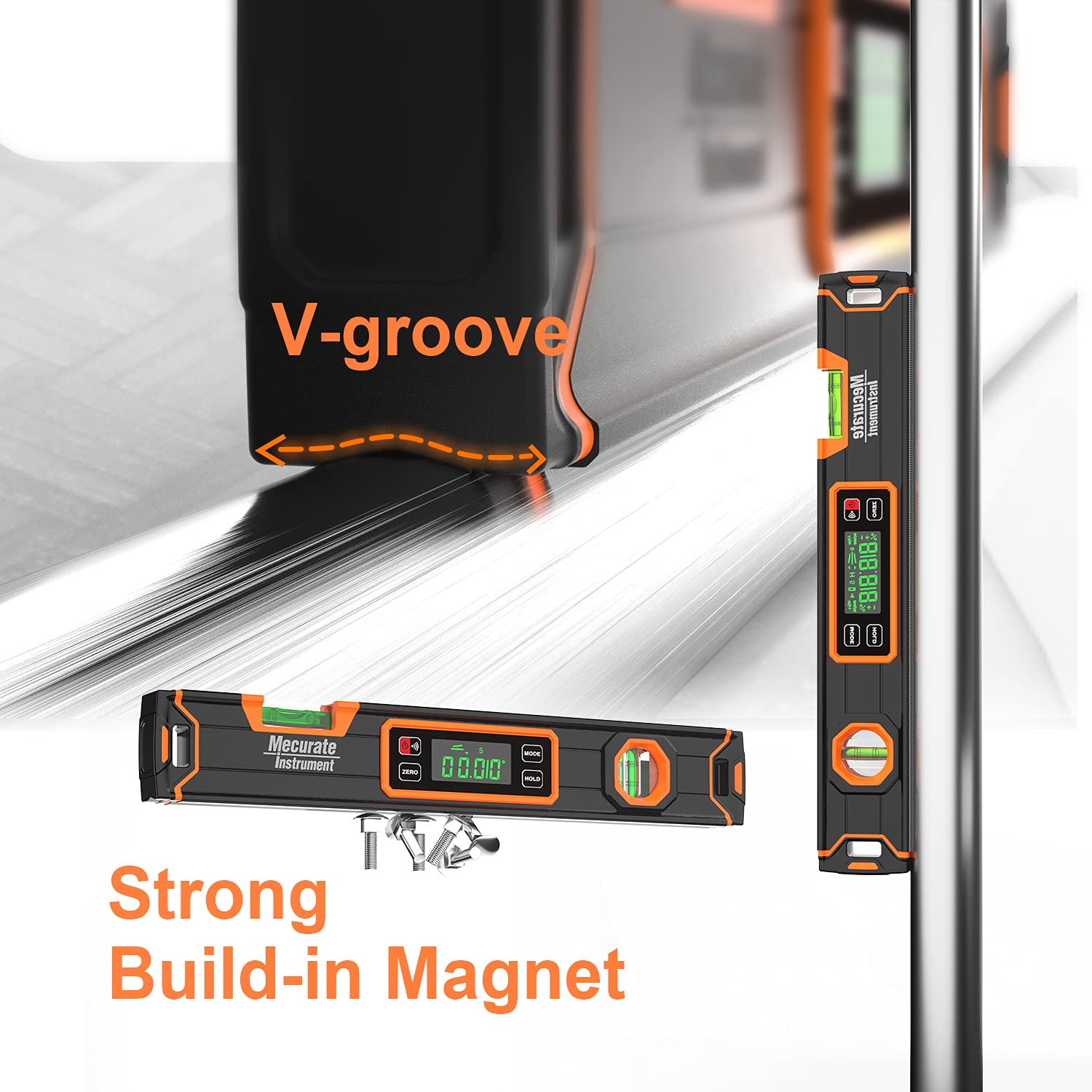 Mecurate Digital Level 15.7'' with LCD Display, 360° Angle Magnetic Digital Torpedo Level, Vertical & Horizontal Spirit Bubble Protractor for Construction Carpenter Craftsman Home Professional