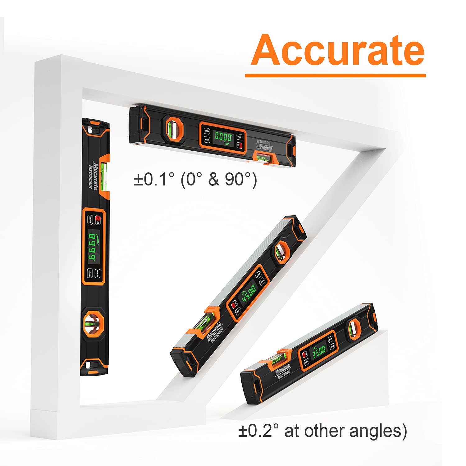 Mecurate Digital Level 15.7'' with LCD Display, 360° Angle Magnetic Digital Torpedo Level, Vertical & Horizontal Spirit Bubble Protractor for Construction Carpenter Craftsman Home Professional