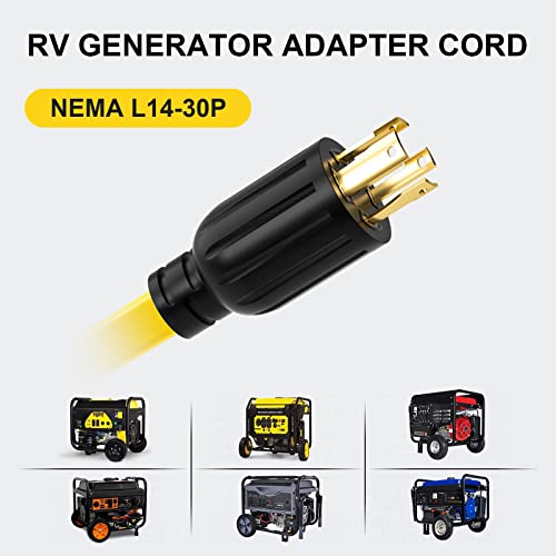 ExiBryony 10FT NEMA L14-30 to Four 5-20R Generator Locking Cord,10 Gauge Distribution Cord,Generator Adapter with Power Indicator, Household Cable with UL Listed,125/250V,7500W,4Prong