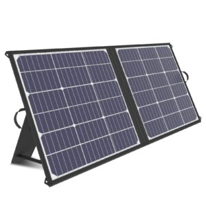 gooloo foldable 100w solar panel charger, compatible with vtoman/jackery/ef ecoflow/bluetti/anker power station, with dual usb & 18v dc output(10 connectors), for outdoor camping van rv trip