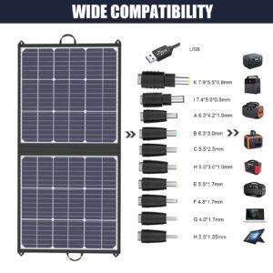 GOOLOO Foldable 100W Solar Panel Charger, Compatible with VTOMAN/Jackery/EF ECOFLOW/Bluetti/Anker Power Station, with Dual USB & 18V DC Output(10 Connectors), for Outdoor Camping Van RV Trip