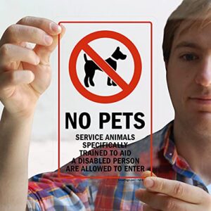 SmartSign 8 x 5 inch “No Pets, Service Animals Specifically Trained To Aid A Disabled Person Are Allowed To Enter” Clear Polyester Decal, Red and Black