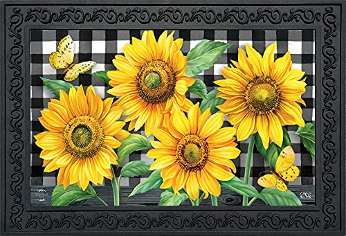 Briarwood Lane Checkered Sunflowers Summer Doormat Everyday Floral Indoor Outdoor 30" x 18"