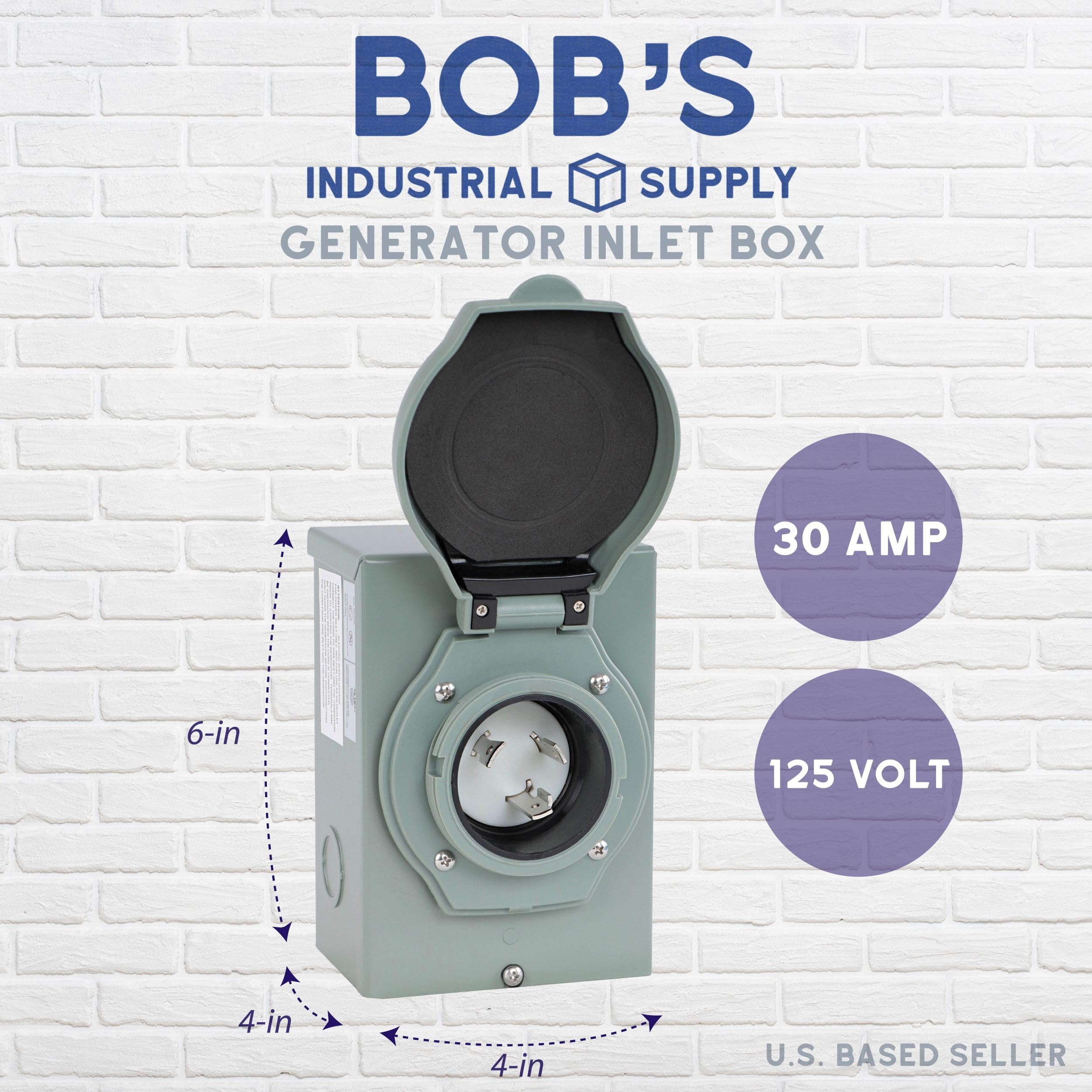 BISupply Power Inlet Box Generator Plug - 3 Prong 30 Amp 125 Volt L5-30 Outdoor Generator Hookup with Light Indicator