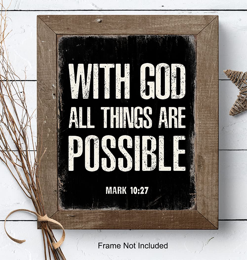 With God All Things Are Possible - Religious Wall Decor - Scripture Wall Art - Bible Verses Wall Decor- Spiritual Inspirational Motivational Religious Gifts for Men - Catholic Christian Gifts for Men