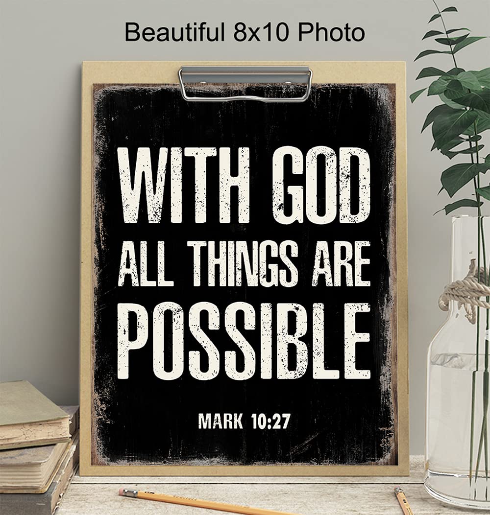 With God All Things Are Possible - Religious Wall Decor - Scripture Wall Art - Bible Verses Wall Decor- Spiritual Inspirational Motivational Religious Gifts for Men - Catholic Christian Gifts for Men