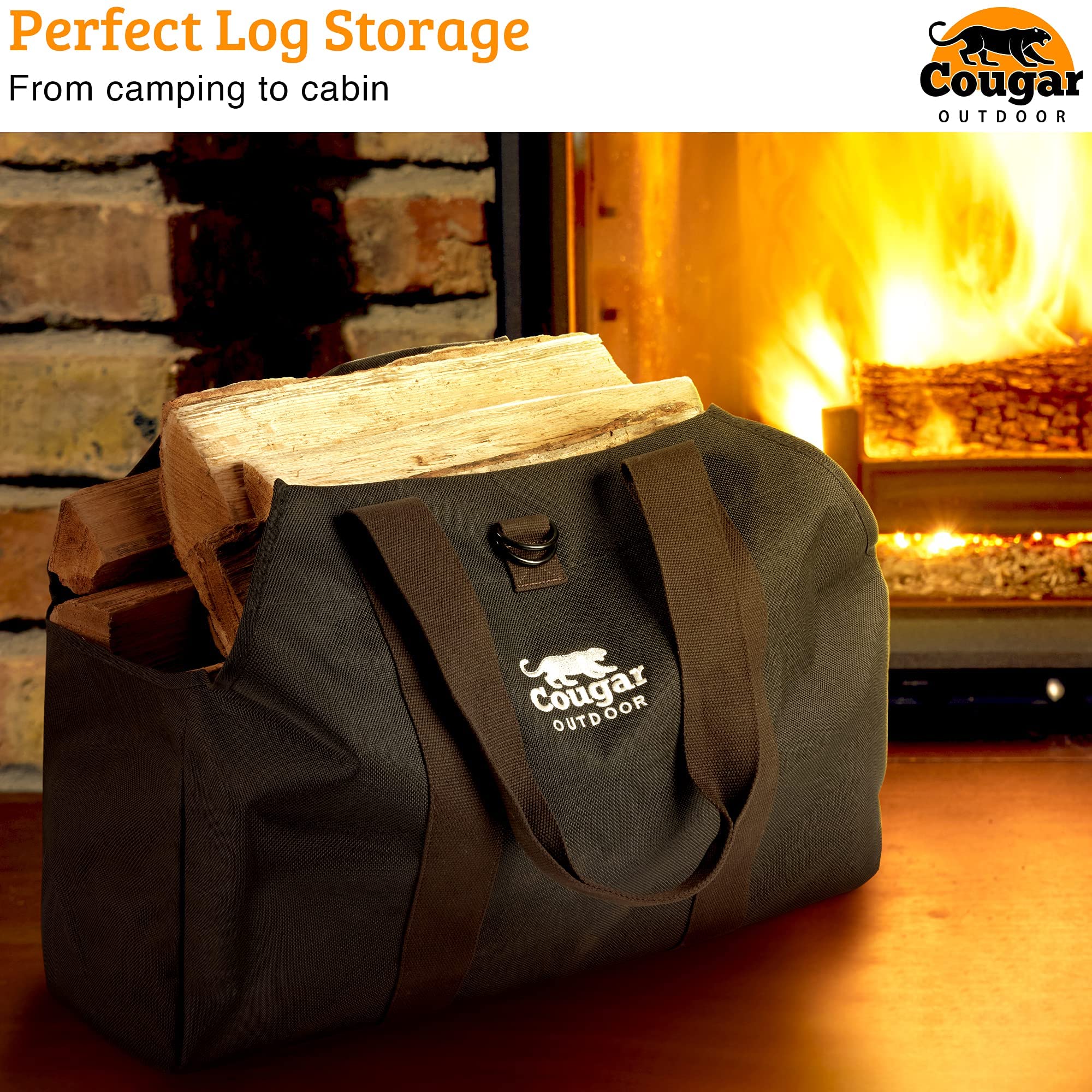 Cougar Outdoor Firewood Carrier Log Carrier (Black) – Waterproof, Heavy Duty, XXL Capacity Canvas Wood Carrying Bag for Firewood, Camping, Wood Fire Stove & Fireplace Gift for Him Idea