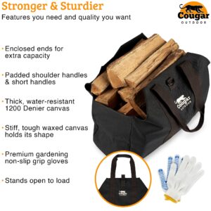 Cougar Outdoor Firewood Carrier Log Carrier (Black) – Waterproof, Heavy Duty, XXL Capacity Canvas Wood Carrying Bag for Firewood, Camping, Wood Fire Stove & Fireplace Gift for Him Idea