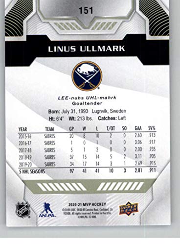 2020-21 Upper Deck MVP #151 Linus Ullmark Buffalo Sabres NHL Hockey Card NM-MT